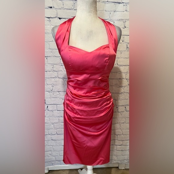 Suzi Chin for Maggy Boutique Dresses & Skirts - Suzi Chin for Maggy Boutique Pink Midi Halter Rouched Stretch Dress Size 8
